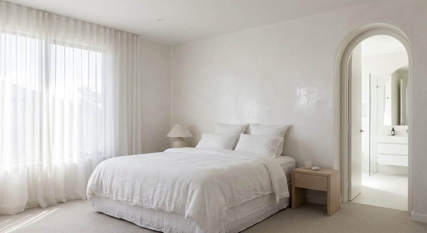 Pearl white Venetian plaster walls