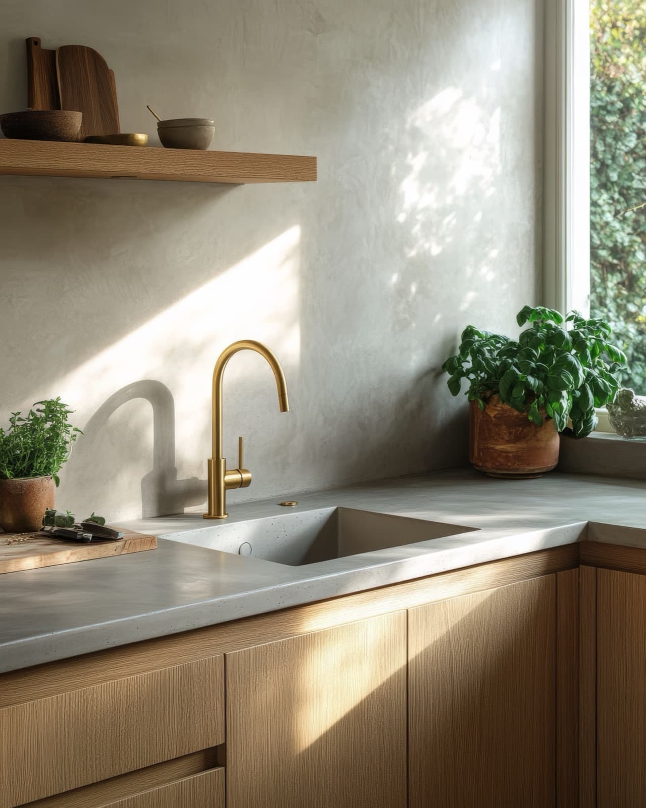 Modern kitchen microcement floor Boston