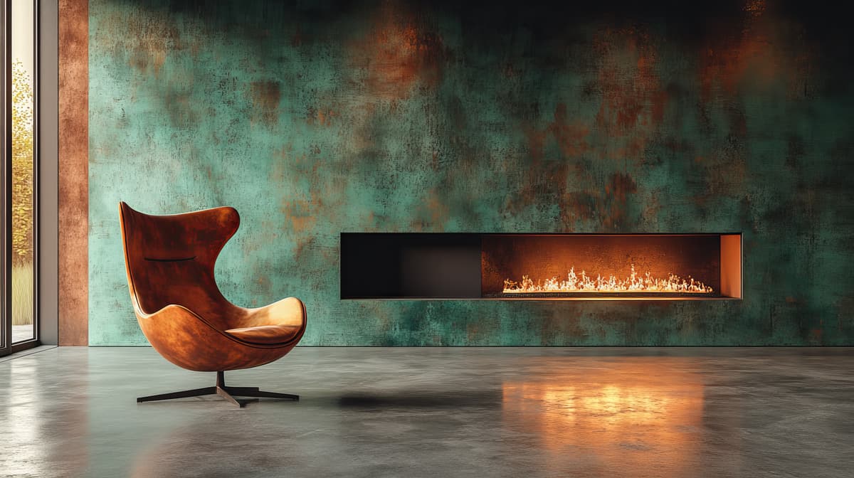 Oxidized copper liquid metal wall finish